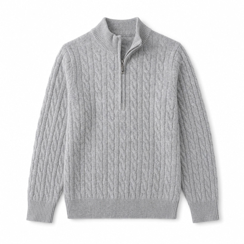 Nantucket Knit Quarter Zip Light Gray – Product Photo
