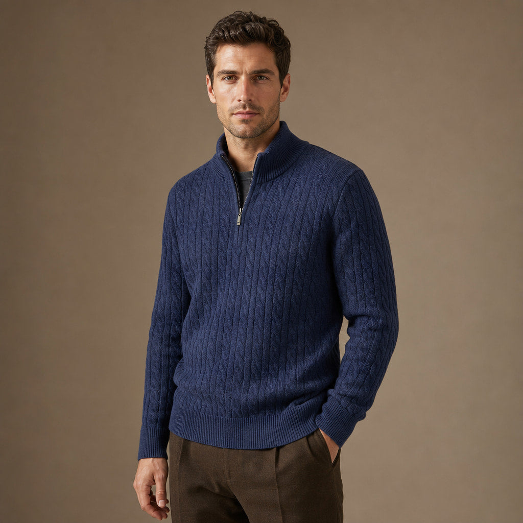 Nantucket Knit Quarter Zip Midnight Navy – Side Angle View