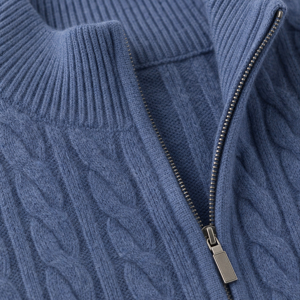 Nantucket Knit Quarter Zip Midnight Navy – Fabric and Detail Close-Up