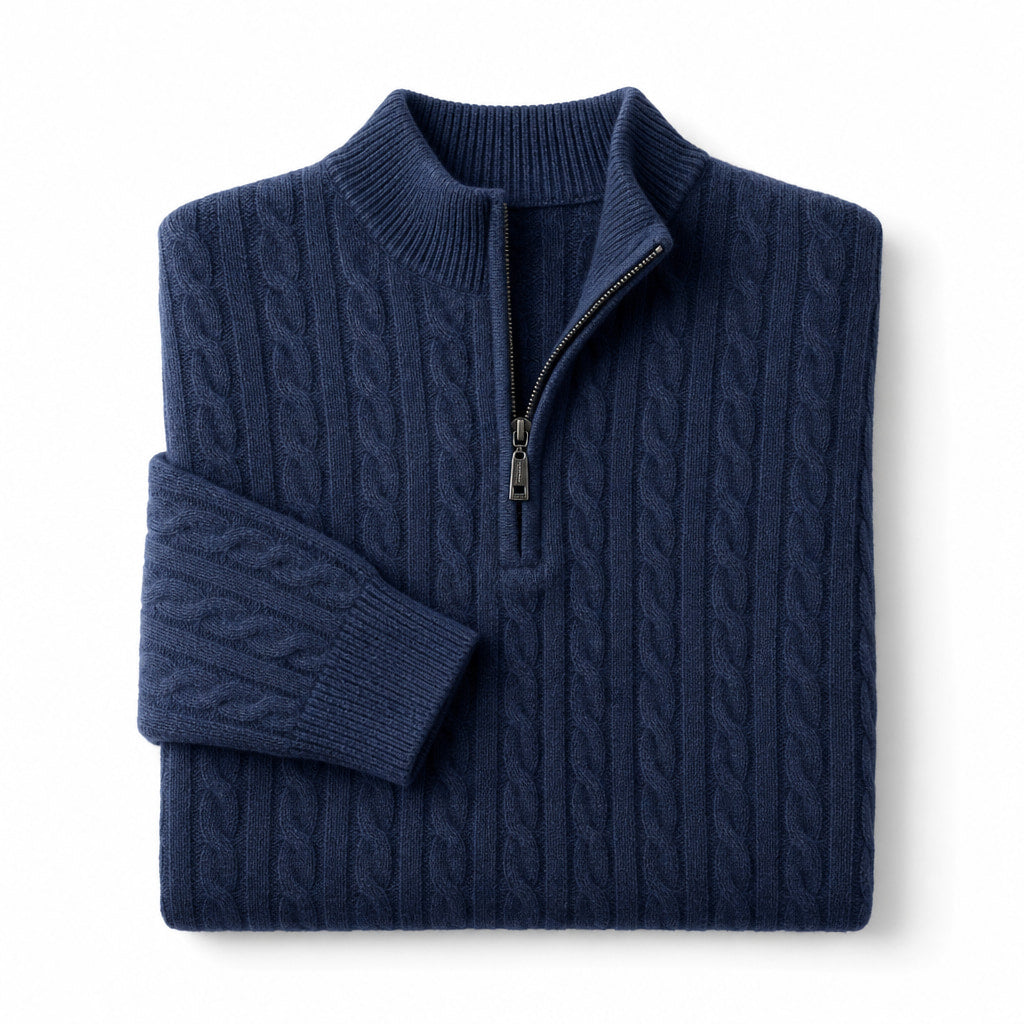 Nantucket Knit Quarter Zip Midnight Navy – Product Photo