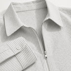 Nantucket Striped Zip-Up Longsleeve Light Gray – Fabric and Detail Close-Up