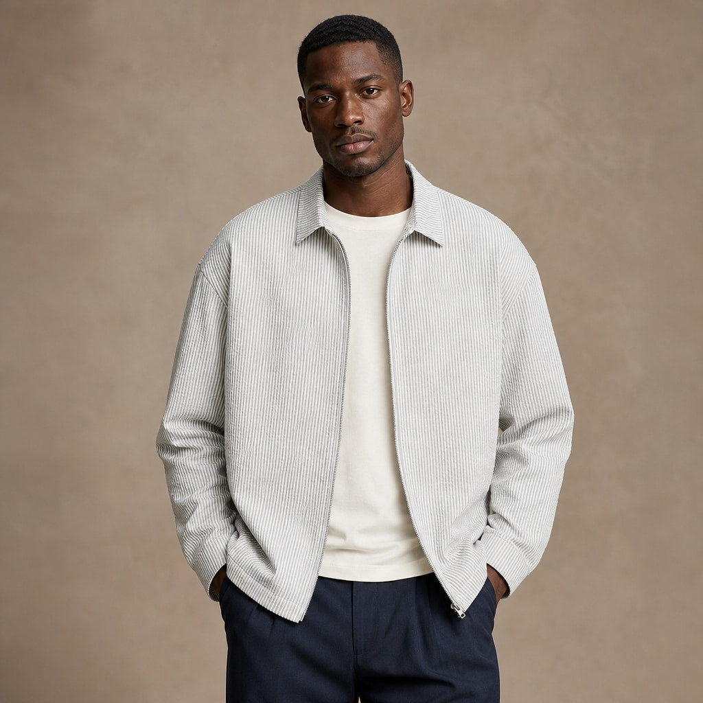 Nantucket Striped Zip-Up Longsleeve Light Gray – Product Photo