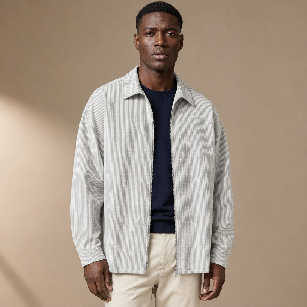 Nantucket Striped Zip-Up Longsleeve in Light Gray – Tarlano Premium Menswear