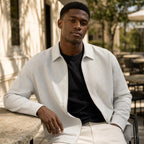 Nantucket Striped Zip-Up Longsleeve Light Gray – Styled Editorial Shot