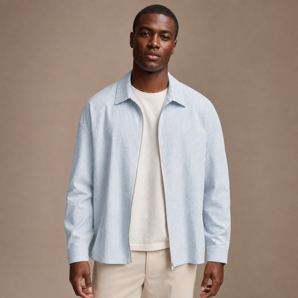 Nantucket Striped Zip-Up Longsleeve in Pastel Blue – Tarlano Premium Menswear