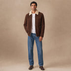 Nightingale Dark Brown Shearling Suede Leather Biker Jacket For Men Brown – Full Look