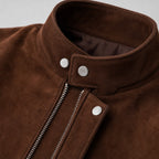 Nightvale Dark Brown Suede Leather Bomber Jacket For Men Brown – Fabric and Detail Close-Up
