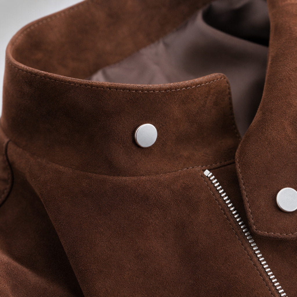 Nightvale Dark Brown Suede Leather Bomber Jacket For Men Brown – Fabric and Detail Close-Up