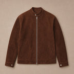 Nightvale Dark Brown Suede Leather Bomber Jacket For Men Brown – Flat Lay Product Photo