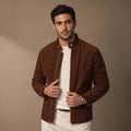 Nightvale Dark Brown Suede Leather Bomber Jacket For Men Brown – Product Photo