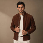Nightvale Dark Brown Suede Leather Bomber Jacket For Men Brown – Product Photo