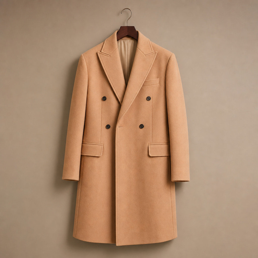 Nimbus Double-breasted Tan Wool Overcoat For Men Tan – Product Photo