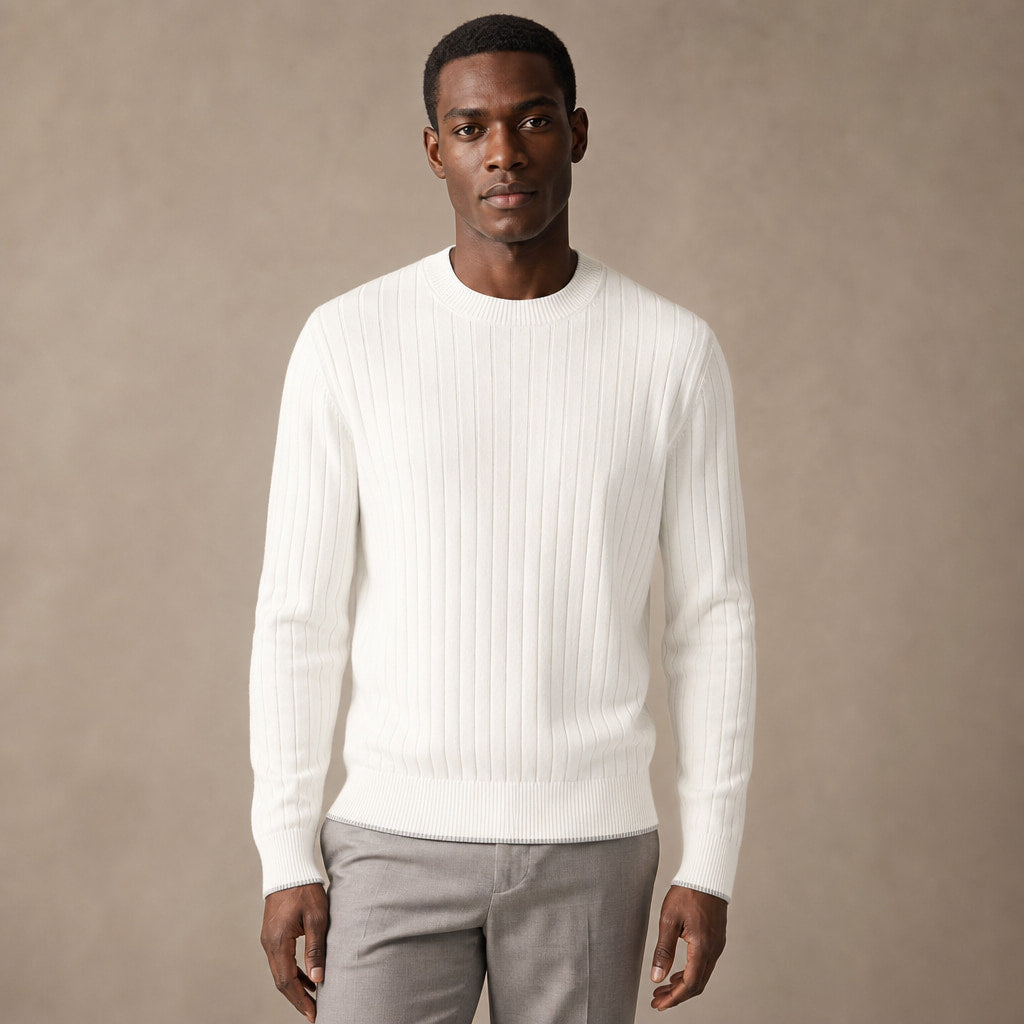 Noli Ribbed Crewneck in Ivory – Tarlano Premium Menswear