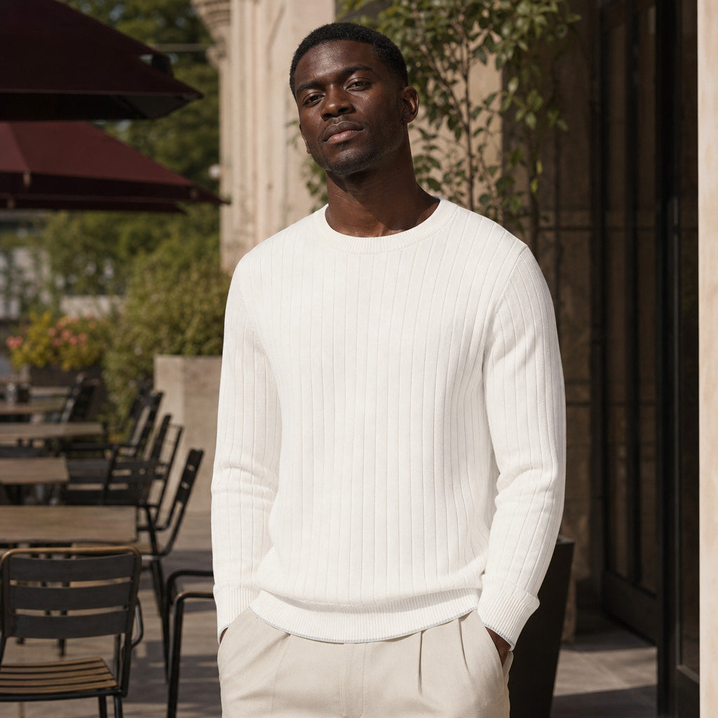 Noli Ribbed Crewneck Ivory – Styled Editorial Shot