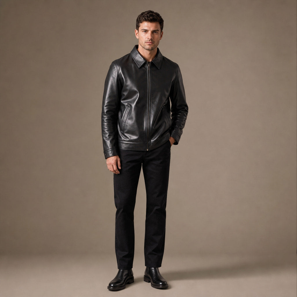 Nonchalant Black Harrington Leather Jacket For Men Black – Full Look