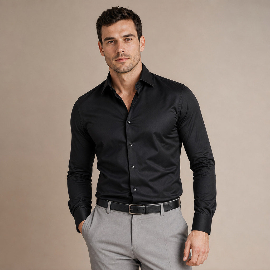 Dress Shirt Slim Fit Stretch Black – Product Photo