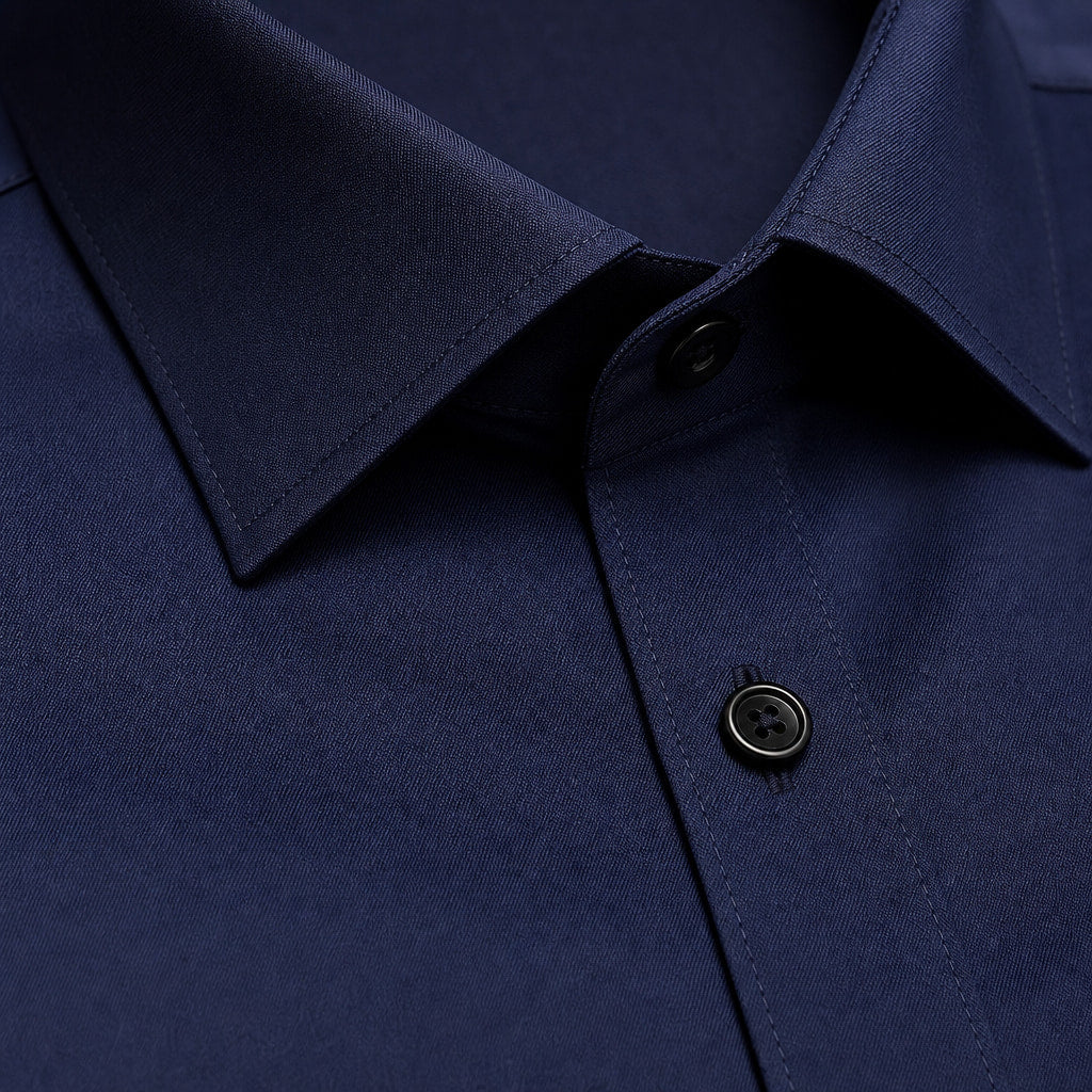 Dress Shirt Slim Fit Stretch Navy – Fabric and Detail Close-Up