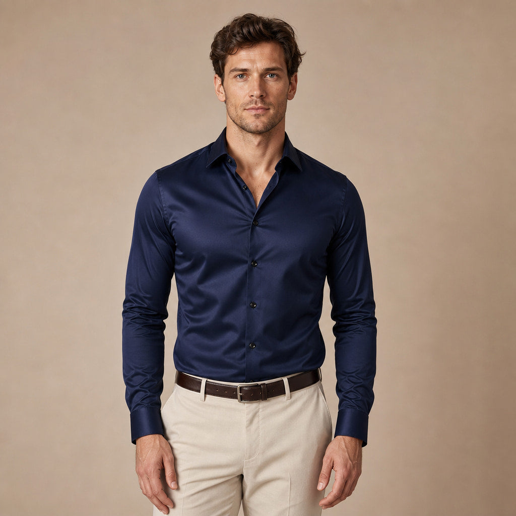 Dress Shirt Slim Fit Stretch in Navy – Tarlano Premium Menswear
