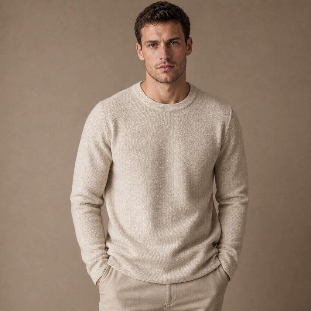 Numana Wool Birdseye Crewneck Champagne – Product Photo