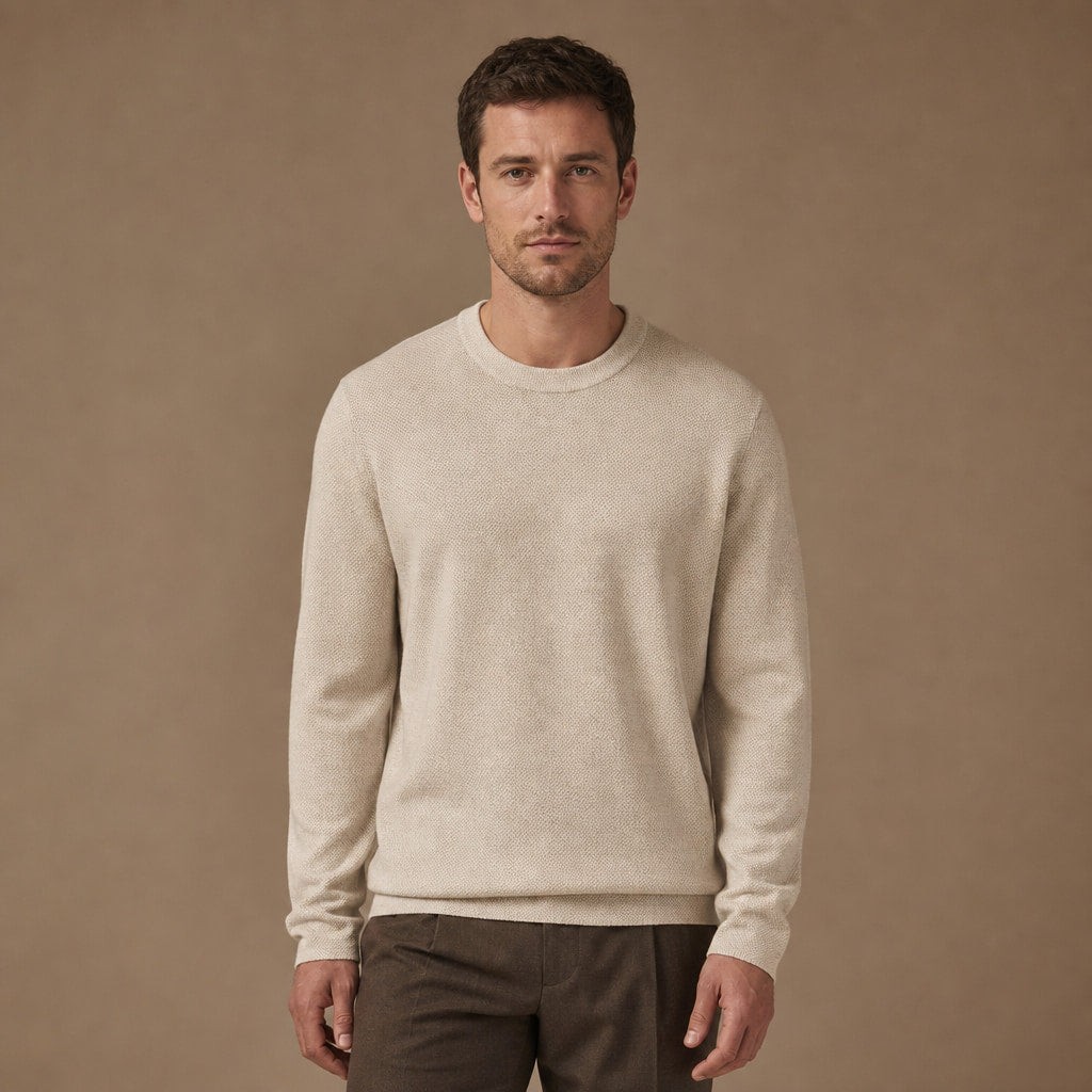 Numana Wool Birdseye Crewneck in Champagne – Tarlano Premium Menswear