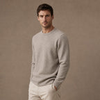 Numana Wool Birdseye Crewneck Oat – Side Angle View