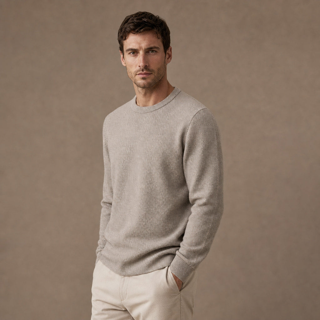 Numana Wool Birdseye Crewneck Oat – Side Angle View