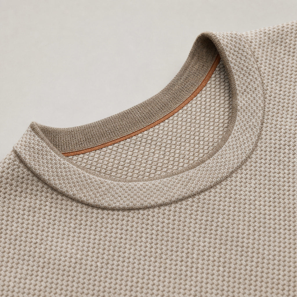 Numana Wool Birdseye Crewneck Oat – Fabric and Detail Close-Up