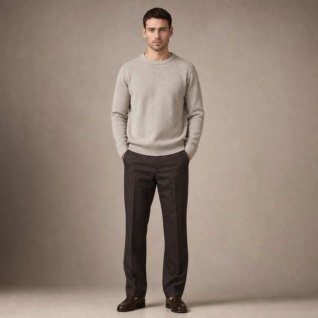 Numana Wool Birdseye Crewneck Oat – Full Look