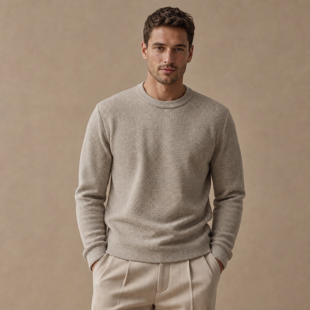 Numana Wool Birdseye Crewneck Oat – Product Photo