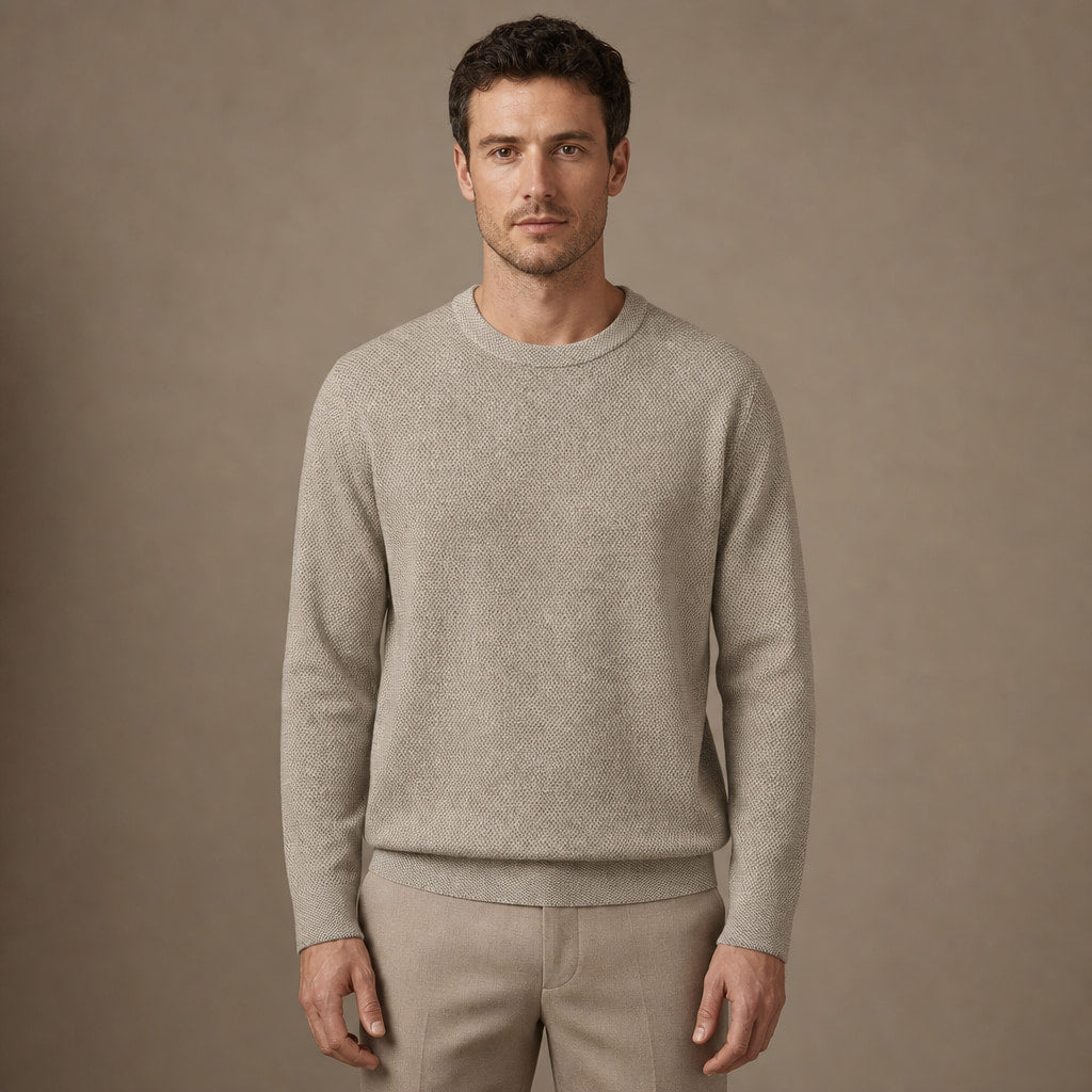 Numana Wool Birdseye Crewneck in Oat – Tarlano Premium Menswear