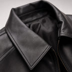 Obsidian Black Leather Biker Jacket For Men Black – Fabric and Detail Close-Up