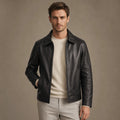 Obsidian Black Leather Biker Jacket For Men Black – Product Photo