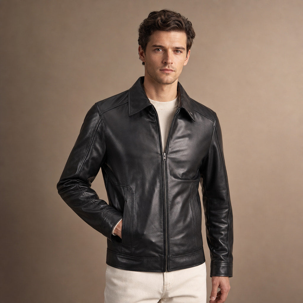 Obsidian Black Leather Biker Jacket For Men in Black – Tarlano Premium Menswear