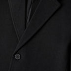 Outlawed Single-breasted Black Wool Overcoat For Men Black – Fabric and Detail Close-Up