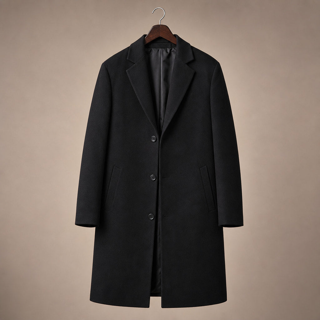 Outlawed Single-breasted Black Wool Overcoat For Men Black – Product Photo