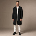 Outlawed Single-breasted Black Wool Overcoat For Men in Black – Tarlano Premium Menswear