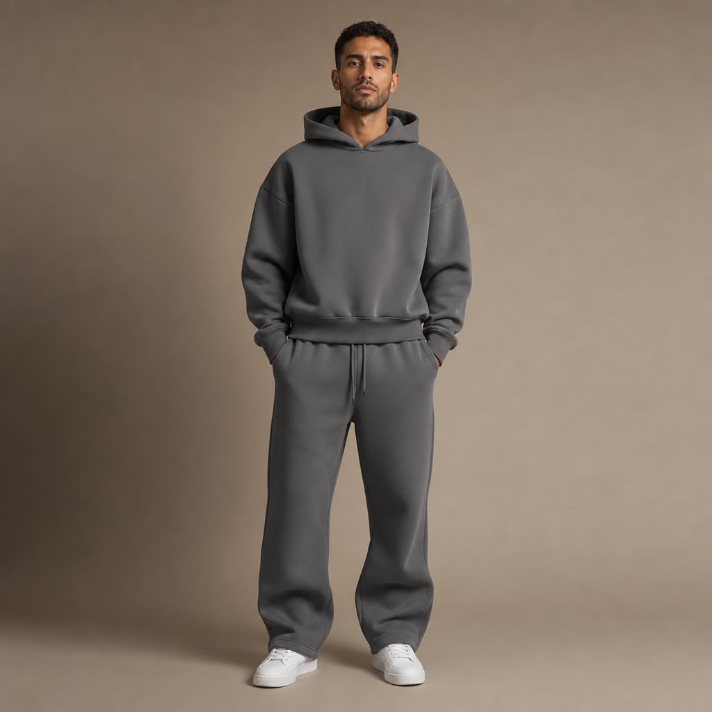 Oversized Hoodie Tracksuit Set Cotton-Blend Fleece Streetwear in Gray – Tarlano Premium Menswear