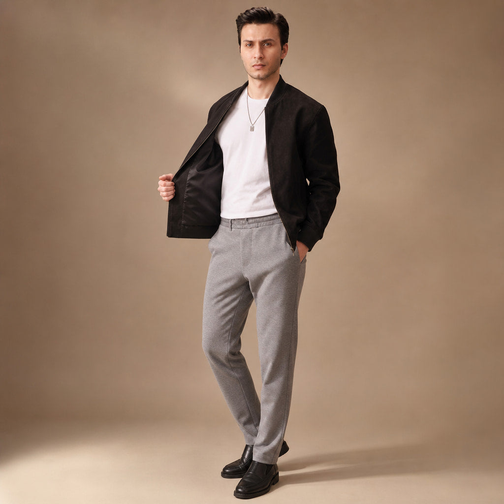 Panther Black Suede Leather Bomber Jacket For Men Black – Side Angle View