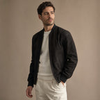 Panther Black Suede Leather Bomber Jacket For Men Black – Side Angle View