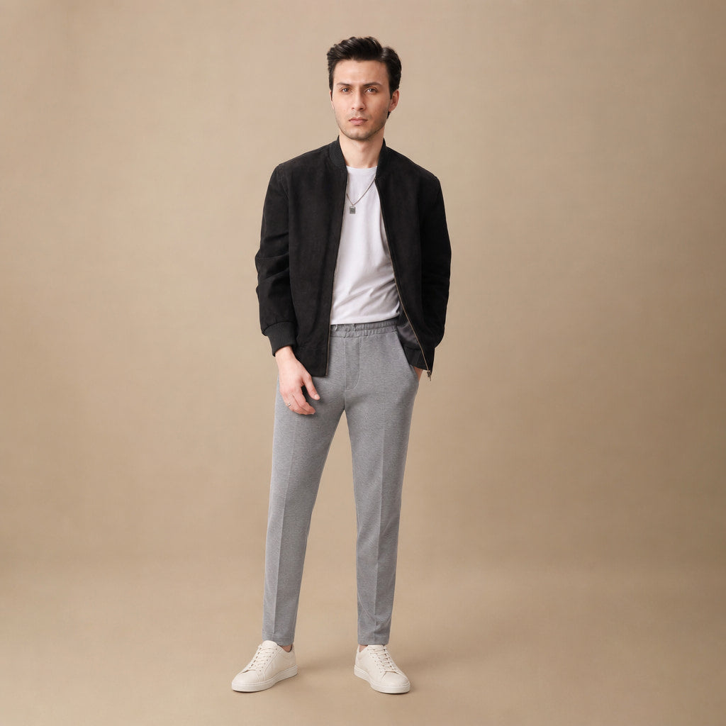 Panther Black Suede Leather Bomber Jacket For Men Black – Full Look