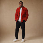 Phoenix Crimson Red Suede Leather Bomber Jacket For Men Red – Full Look