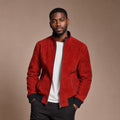 Phoenix Crimson Red Suede Leather Bomber Jacket For Men Red – Product Photo