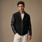 Pistol Black Wool Leather Bomber Jacket For Men Black – Product Photo