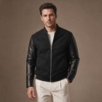 Pistol Black Wool Leather Bomber Jacket For Men in Black – Tarlano Premium Menswear