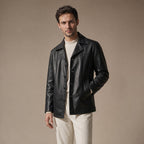Platinum Black Leather Coat For Men Black – Side Angle View