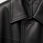 Platinum Black Leather Coat For Men Black – Fabric and Detail Close-Up