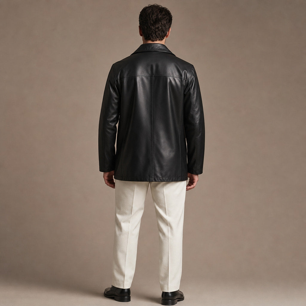 Platinum Black Leather Coat For Men Black – Full Look