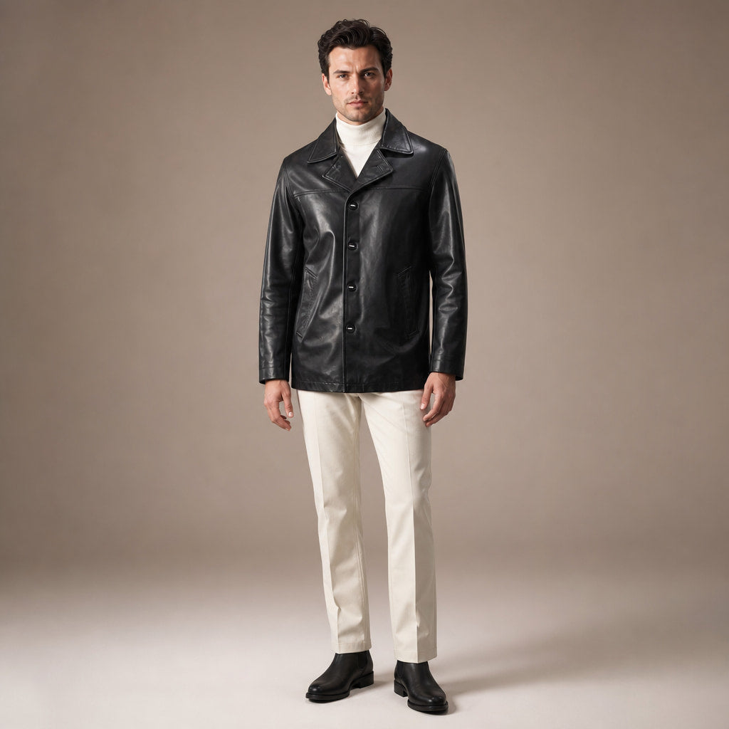 Platinum Black Leather Coat For Men in Black – Tarlano Premium Menswear
