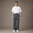 Pleated Dress Trousers Relaxed Fit Stretch Woven in Grey – Tarlano Premium Menswear