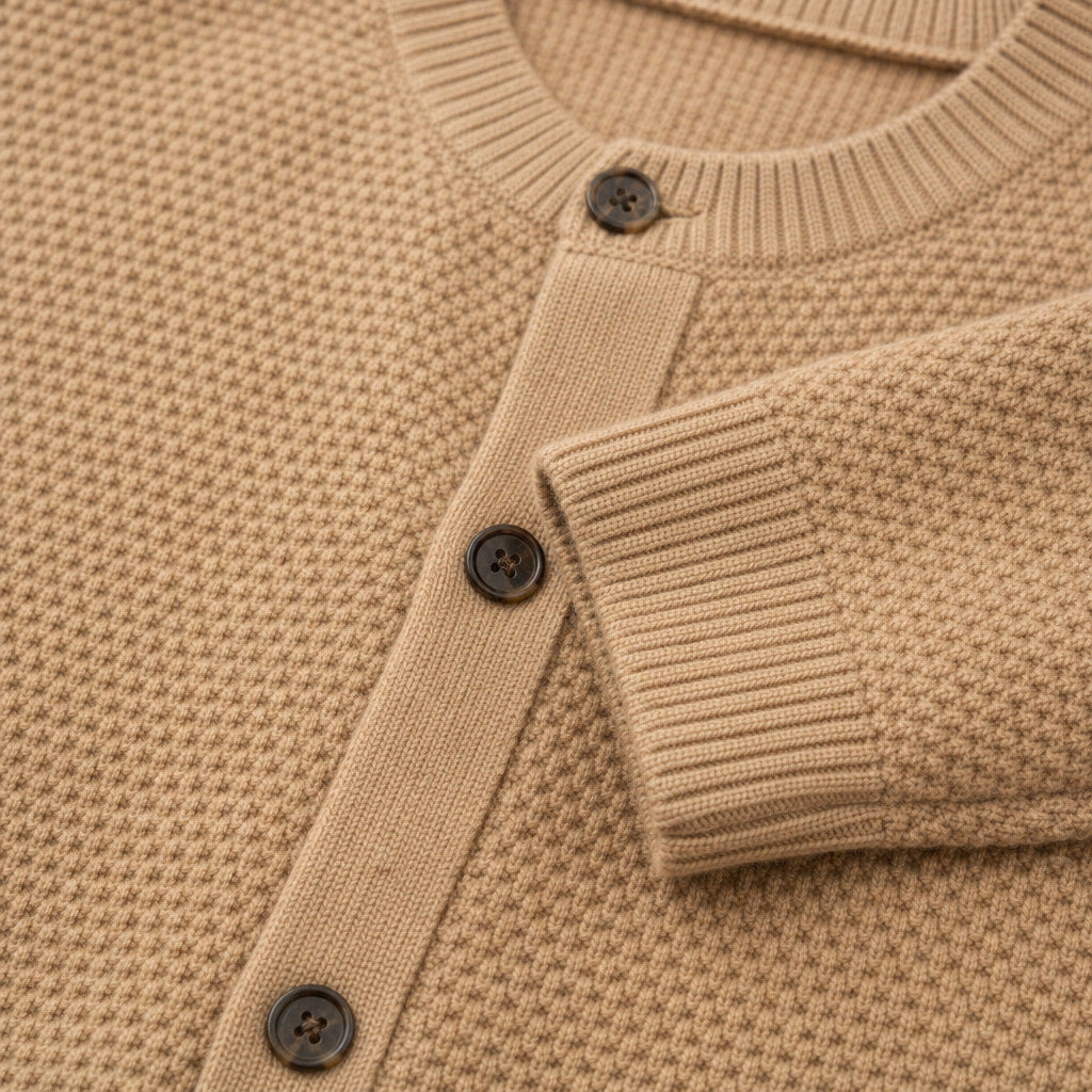 Polignano Wool Cardigan Camel – Fabric and Detail Close-Up
